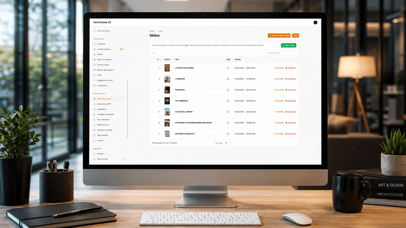 Aperçu back-office Zerd Cinéma