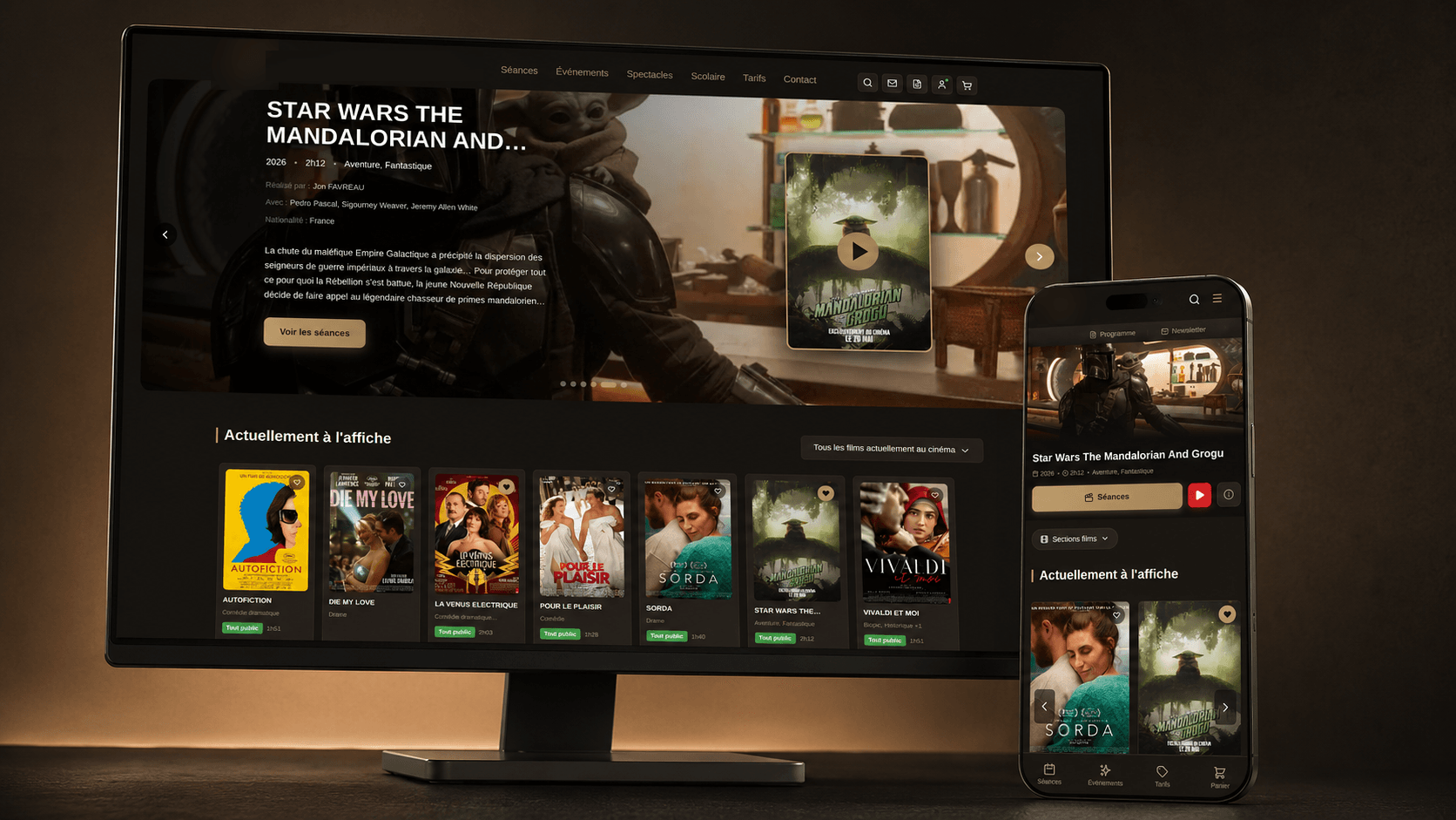 Aperçu responsive du site web cinéma Zerd