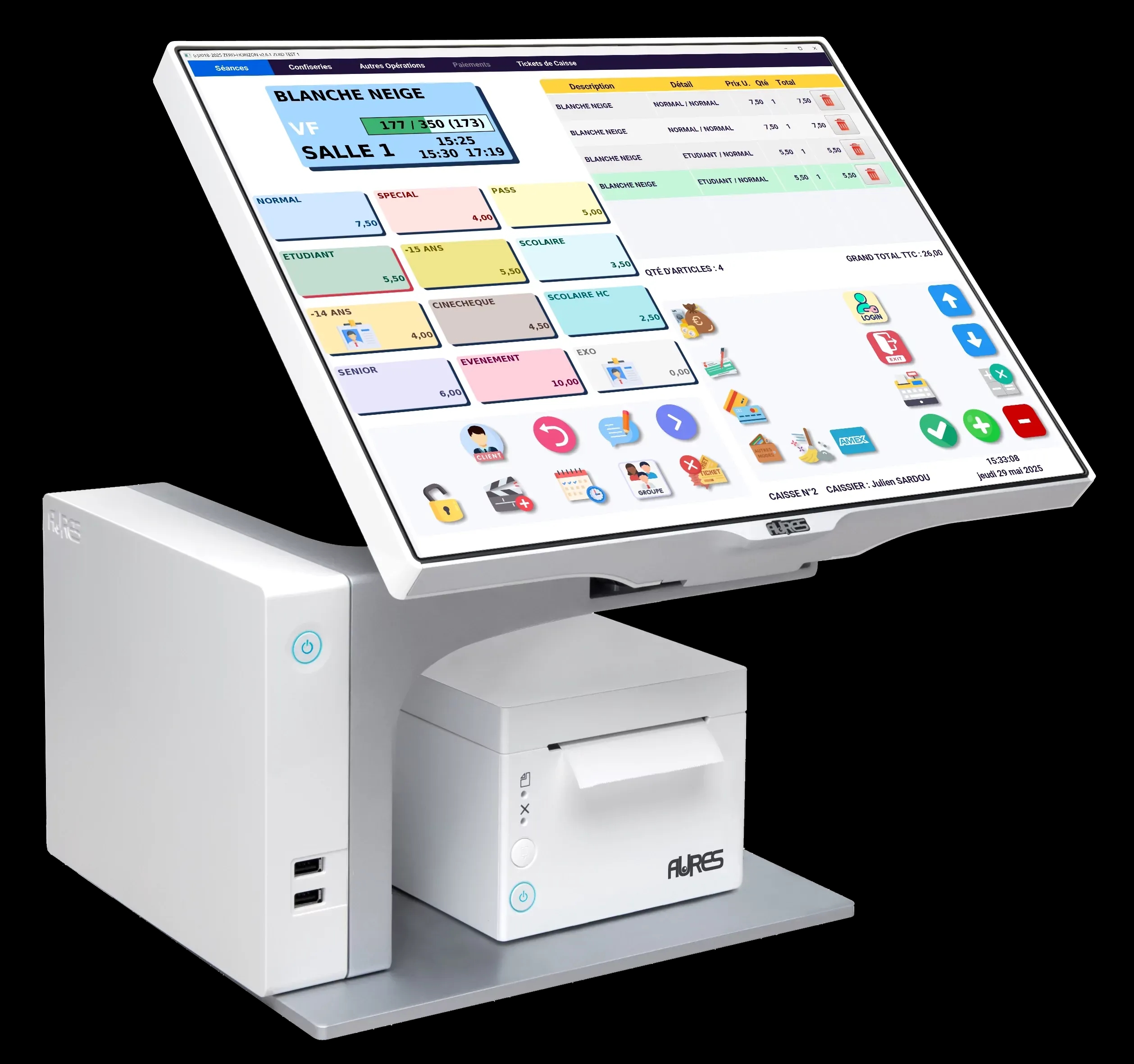 Interface Zerd Caisse - Logiciel de billetterie cinéma homologué CNC